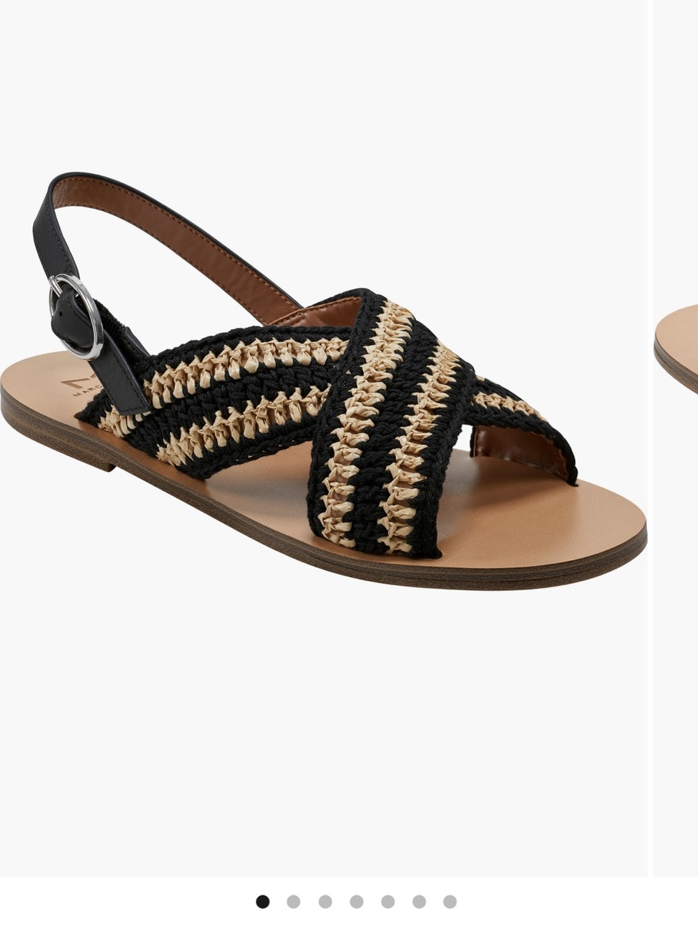 Marc Fisher Lonnie Woven Black and Natural Slingback Sandals
